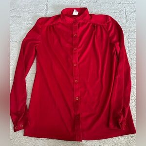 Vintage Red Button-Front Long Sleeve Blouse Women’s